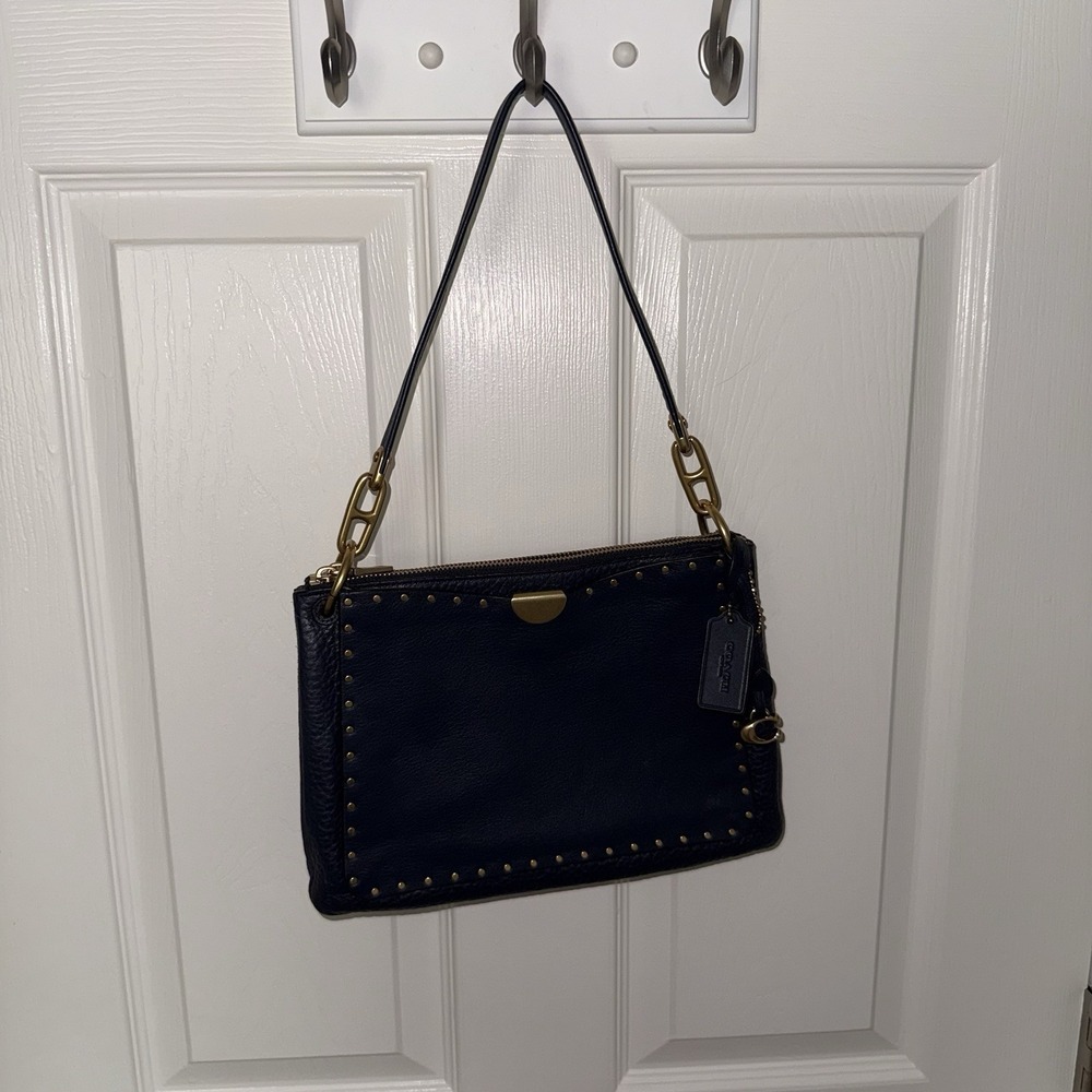 Coach Dreamer 54070 Shoulder Bag Purse Midnight Navy Blue Charms Rivets Medium - Picture 15 of 16